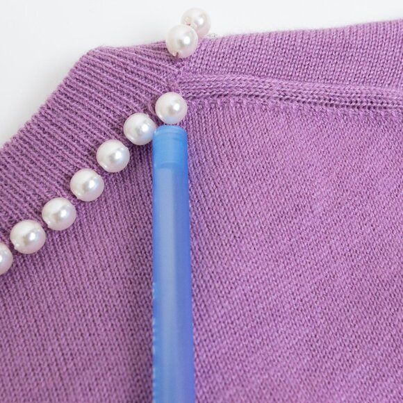 Kate Spade Pearl Crystal Trimmed Collar Sweater Short Sleeve Liliac Purple XS - Picture 10 of 11